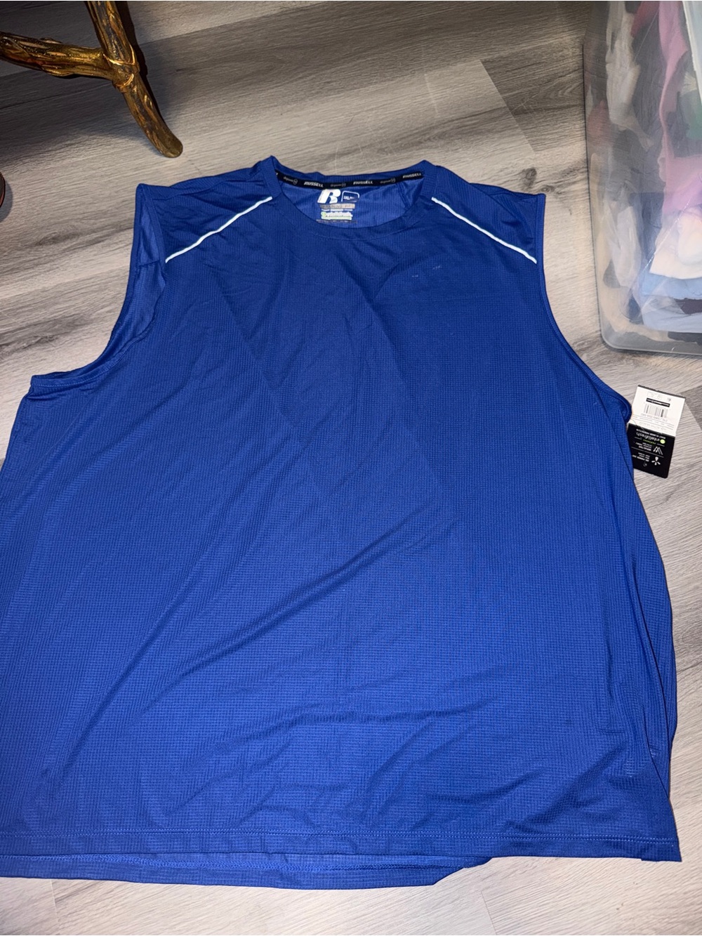 Russell Athletic Men's Blue Sleeveless Athletic Tank with White Piping
